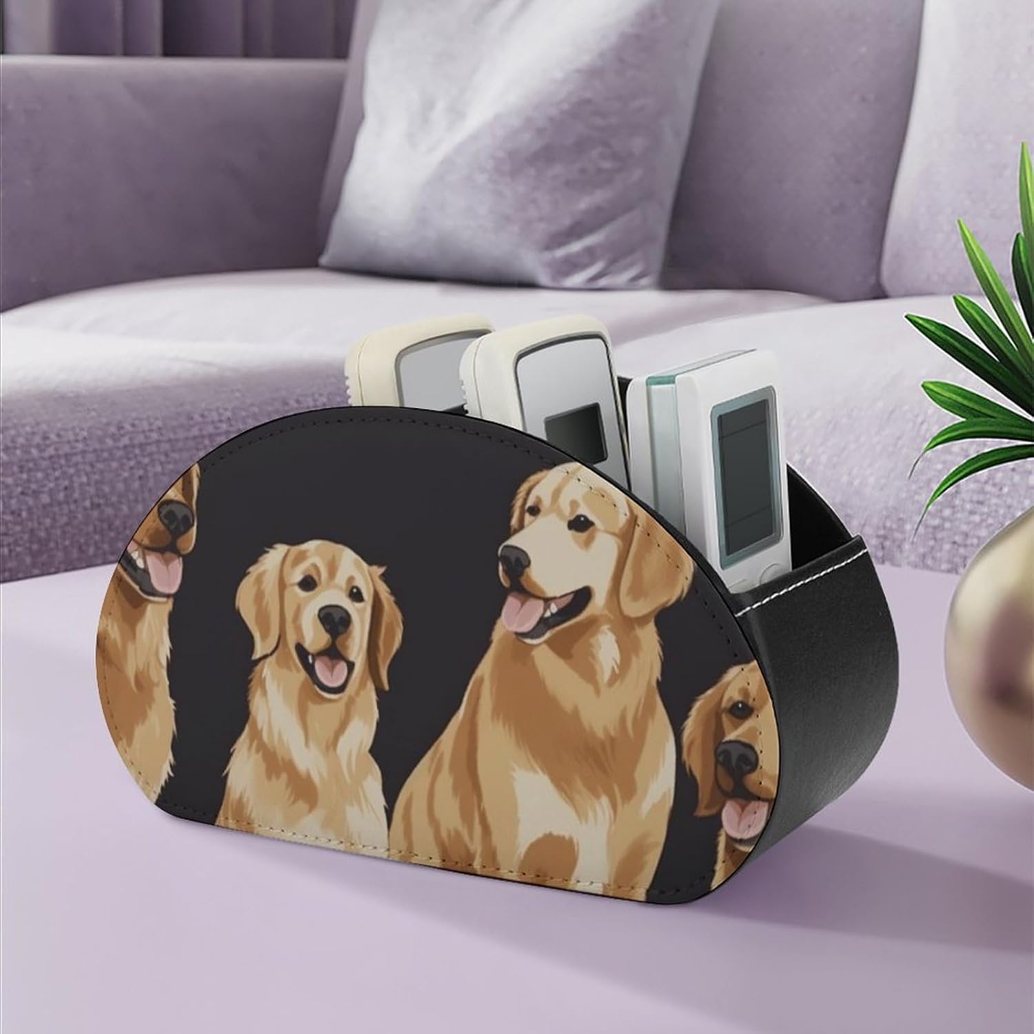 Golden Retrievers PU Remote Storage Caddy with 5 Compartments image 5