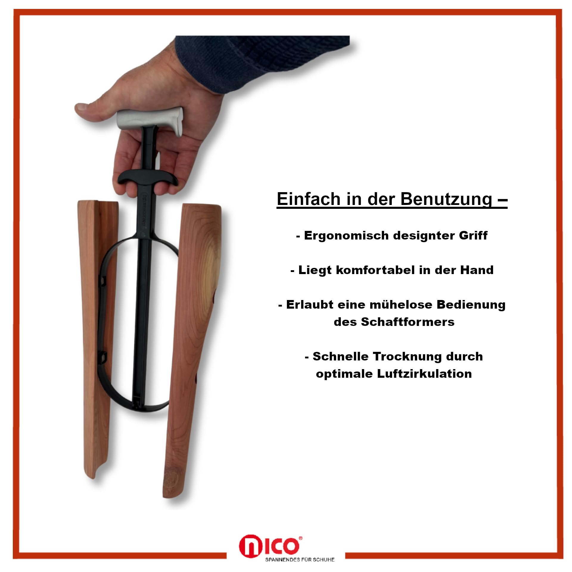 nico Red Cedar Sensomatic - Stiefelformer ideal für Reitstiefel - Schaftformer 35cm Länge