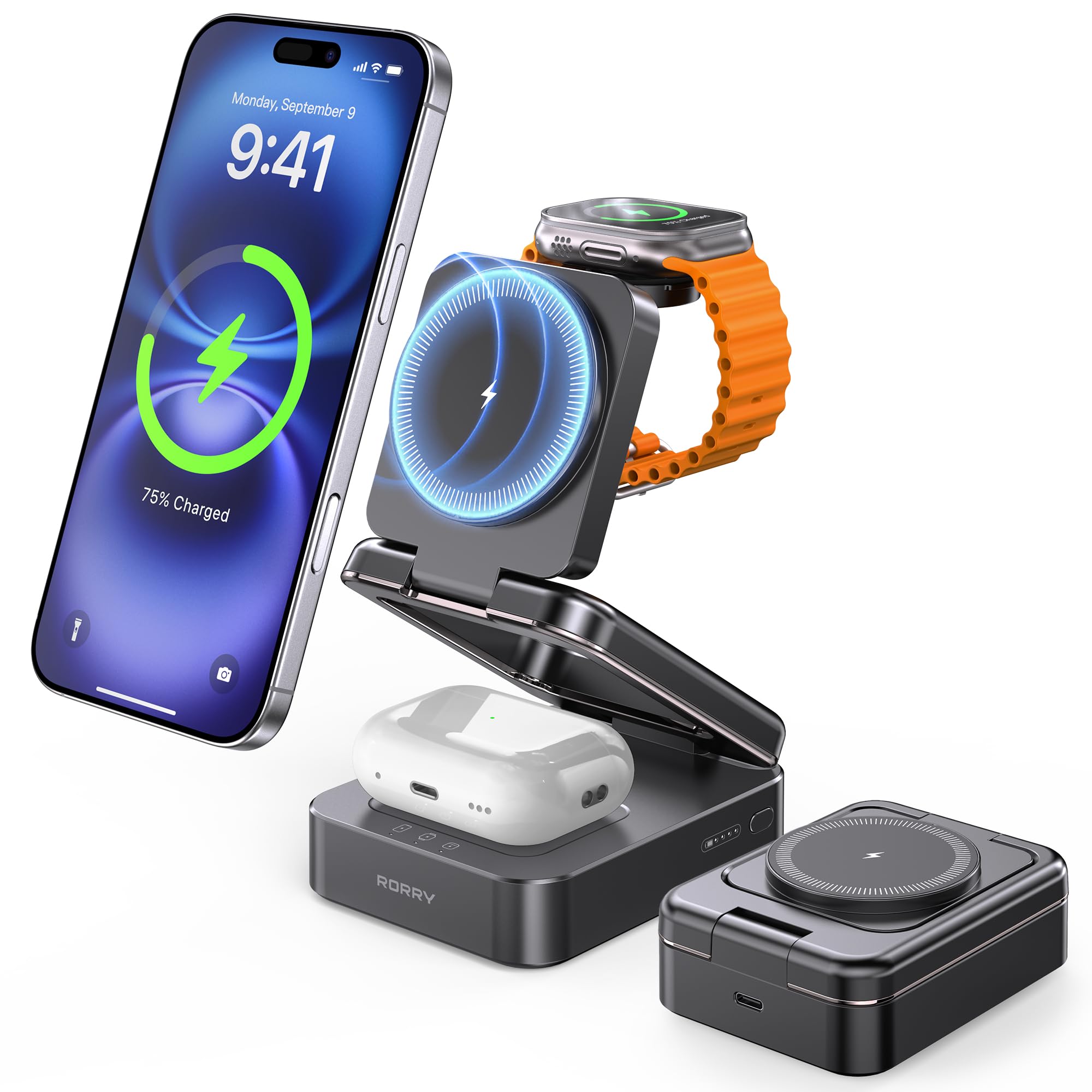 Rorry 3-IN-1 ワイヤレス充電スタンド 10000mAh Amazon.com: RORRY 3 in 1 Charging Station for Apple, 10000mAh