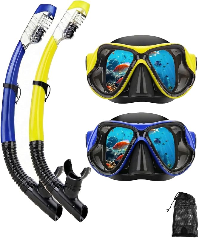 Equipo de snorkel para adultos y niños, juego de máscara de snorkel con tapa seca, juego de máscara de snorkel antivaho para adultos jóvenes, máscara de buceo, paquetes de snorkel para natación ajustables