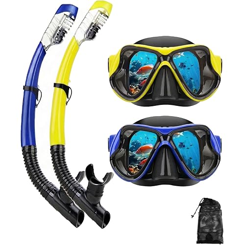 Snorkeling Gear for Adults Youth Kids, Dry-Top Snorkel Mask Set, Anti-Fog Scuba Diving Snorkle mask Set Adult, Panoramic Wide View Dive mask,Snorkeling Packages