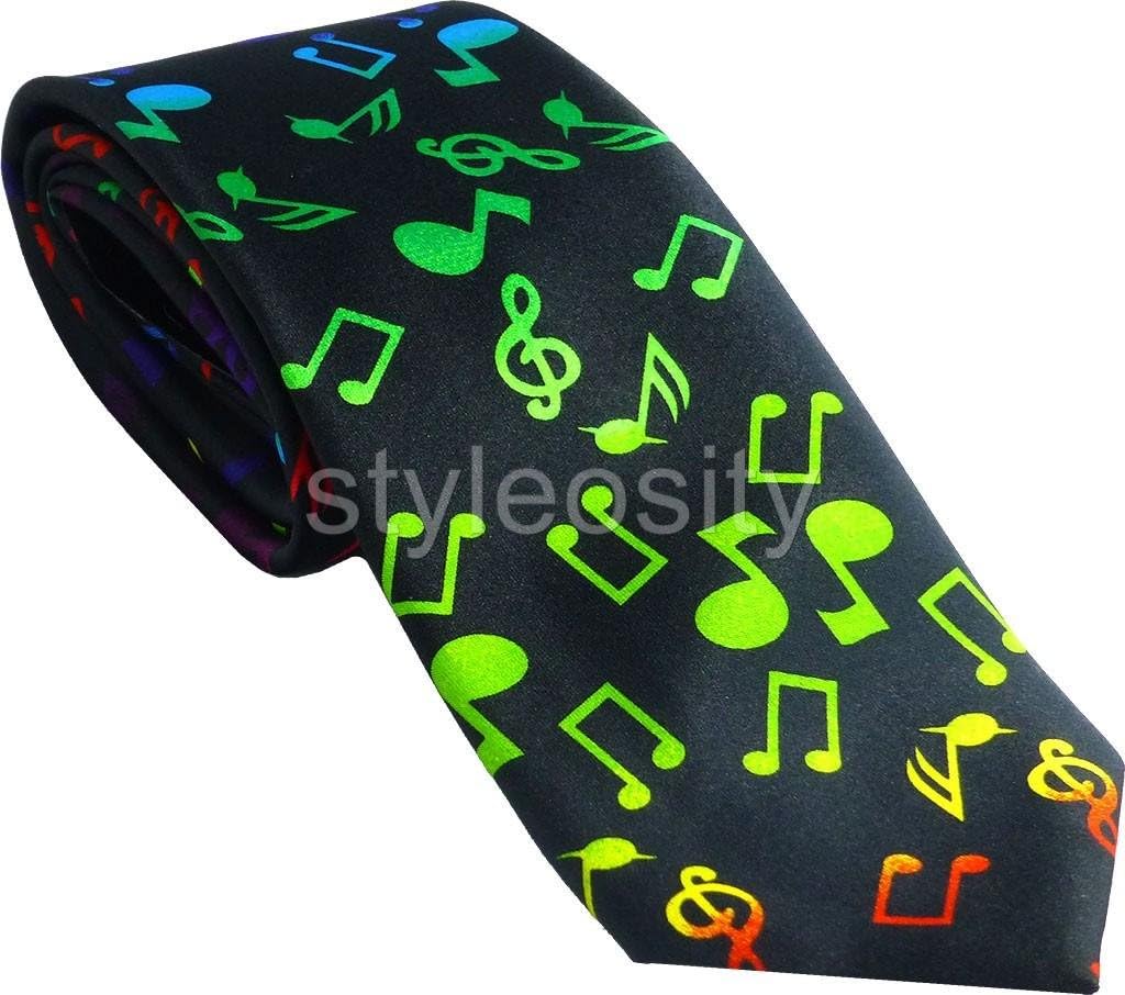 Black with Colorful Music Notes Skinny Necktie