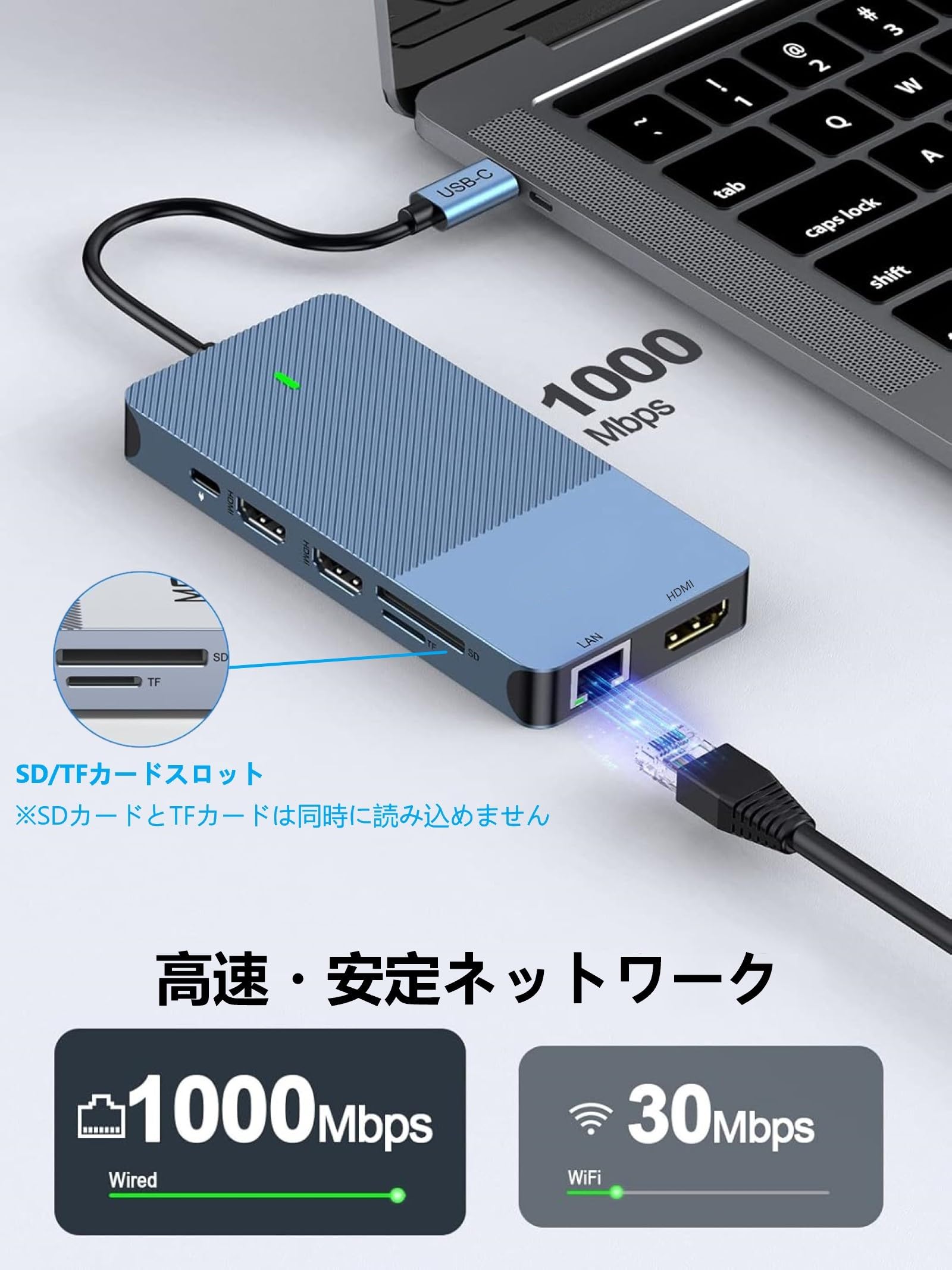 12-in-1 USB C Docking Station mit 100W PD-Ladung, 4K Triple-Display (HDMI/DP), Gigabit LAN, USB 3.1 Gen2 (10Gbps), SD/TF-Kartenleser für MacBook/Dell/ASUS/Xiaomi/Huawei Type-C Geräte