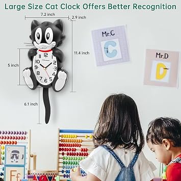 Soobest 18 Inch 3D Large Cat Wall Clock, Battery Operated