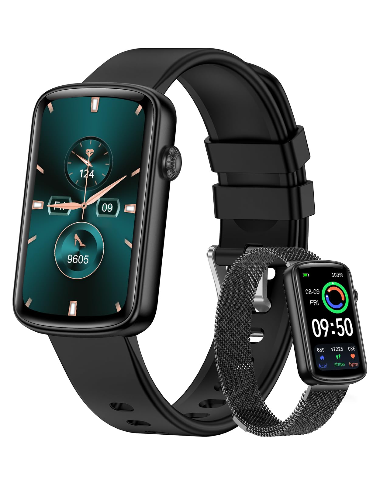Rastreador de actividad física, relojes de fitness para mujeres y hombres con monitor de frecuencia cardíaca, oxígeno en sangre y podómetro, reloj inteligente de 1.47 pulgadas, contador de calorías