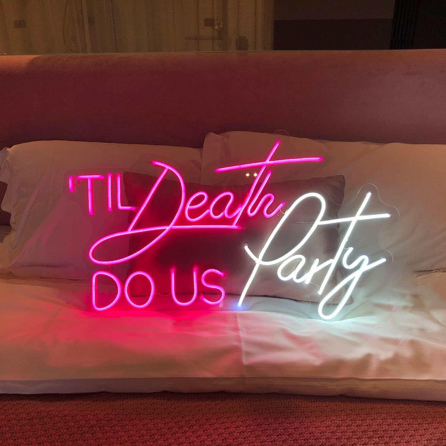 Til Death Do Us Party Neon Sign Light for Bedroom Bar Party Home Led Neon Light Custom Led Neon Hangs Sign Home Room Wall Decoration (Warm White)