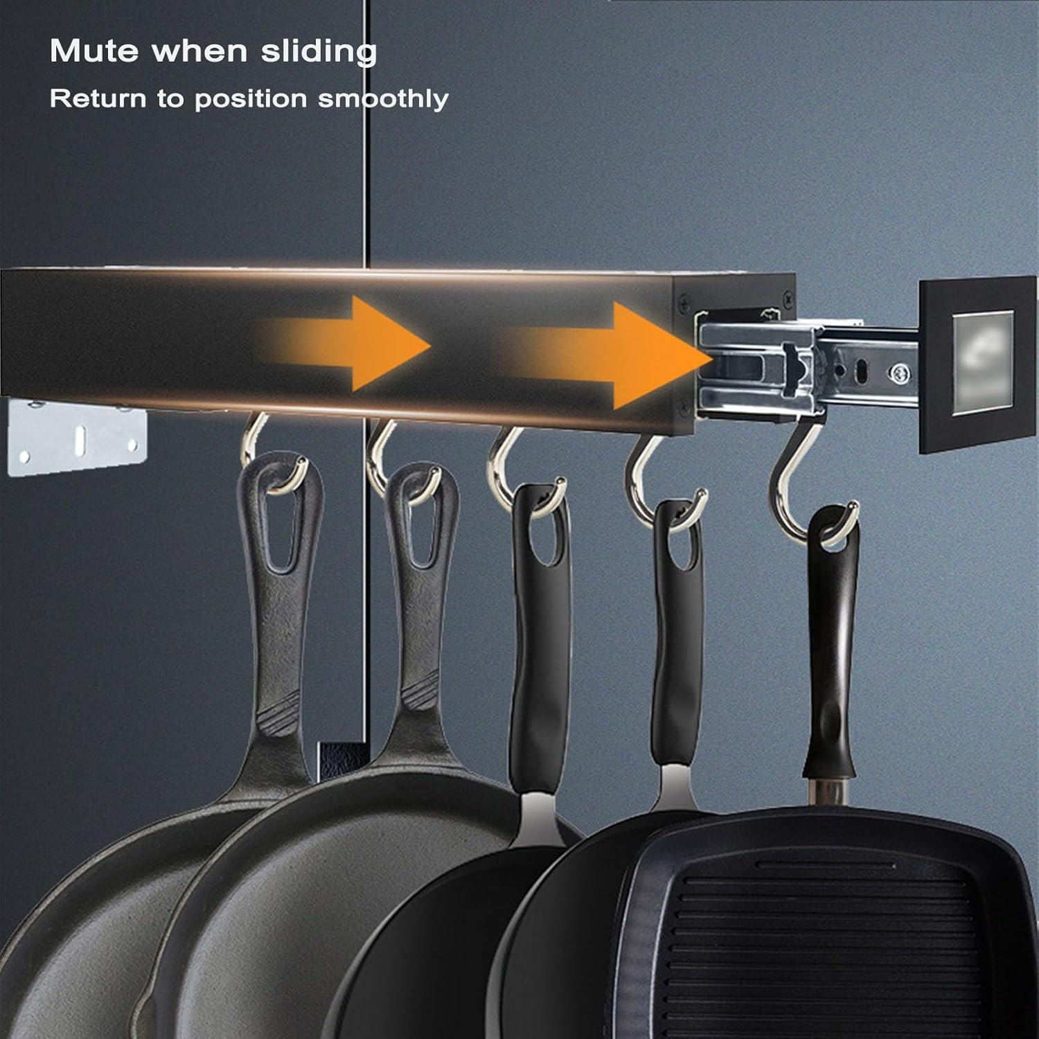 Pull Out Pot and pan Organizer with 5/7 Hooks, 16.5/21.65in Hanging Pot Racks for Kitchen Under Cabinet，Expandable Cabinet Tool Racks Pot Rack Hooks Adjustable(Black,42cm)