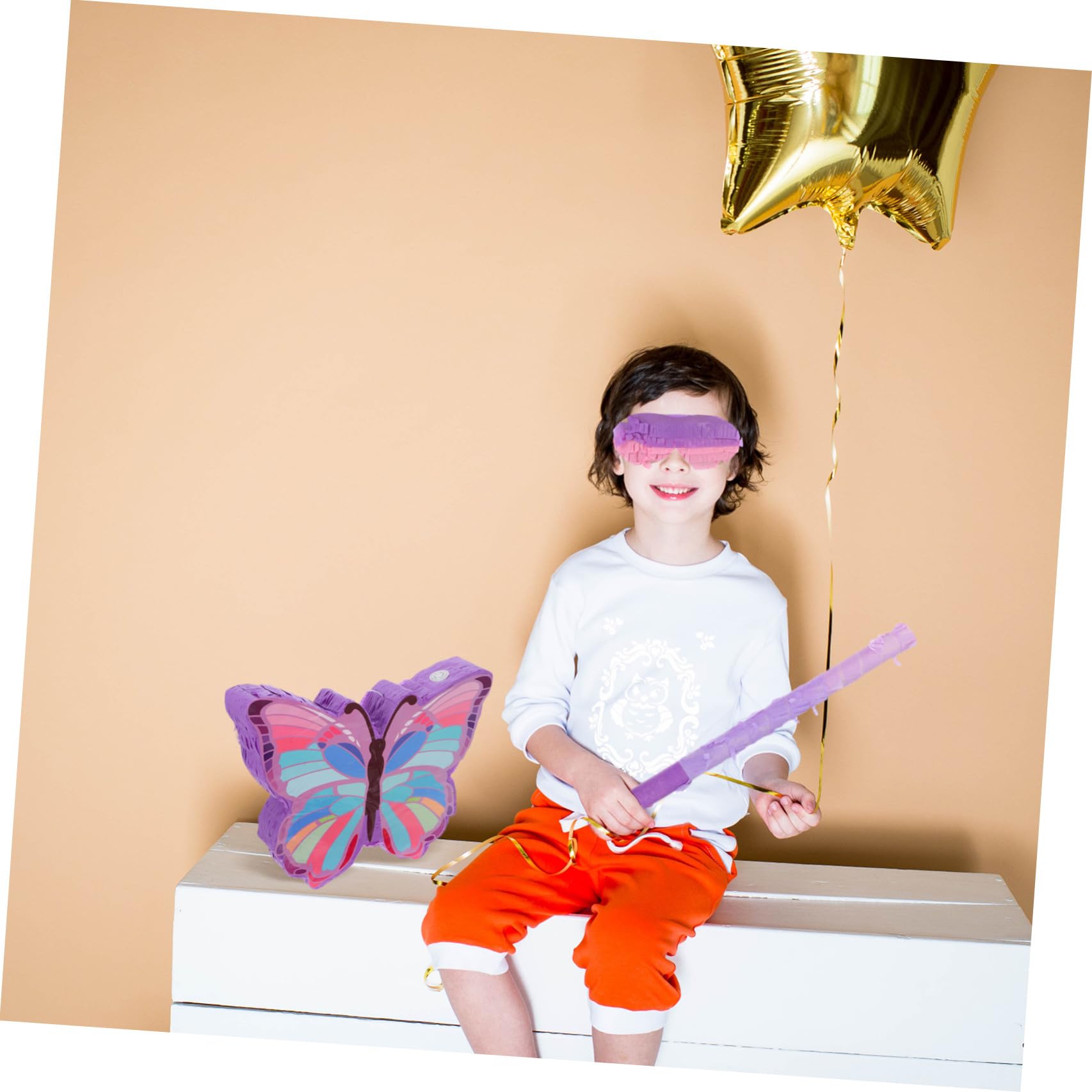 BESPORTBLE Piñata Diseño de Mariposas en Color Morado para Fiesta de Cumpleaños Infantil, Incluye Palo, Antifaz, Confeti y Juego para Romper y Llenar de Dulces
