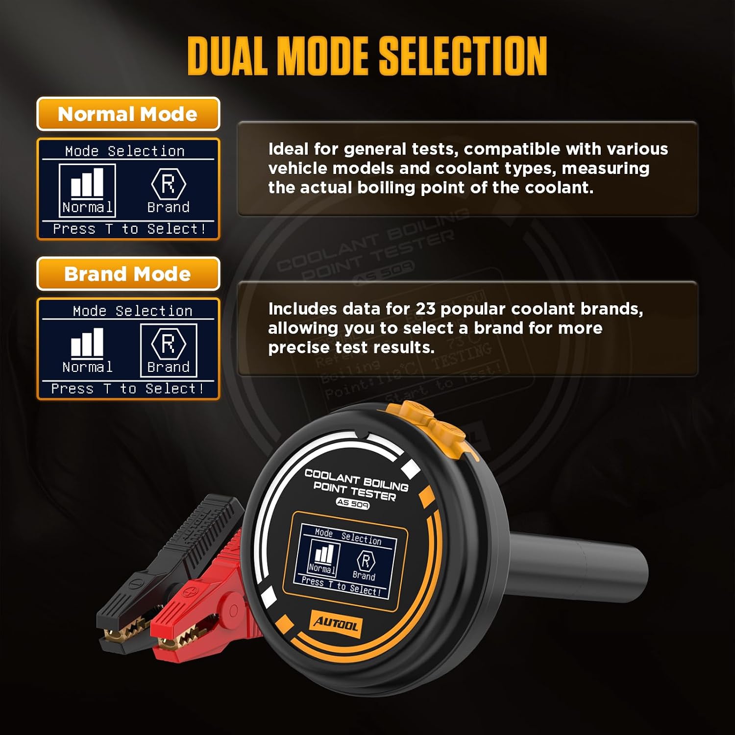 AUTOOL AS509 Coolant Boiling Point Tester, Automotive Cooling System Tester with OLED Display, 30s Fast Test, ±3% Accuracy, Supports 23 Coolant Brands