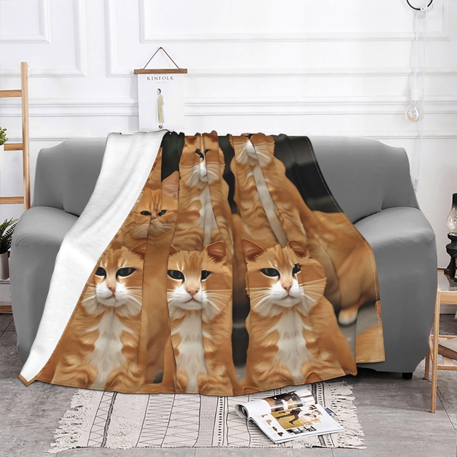 Couverture polaire chat orange pour soirées cocooning au salon