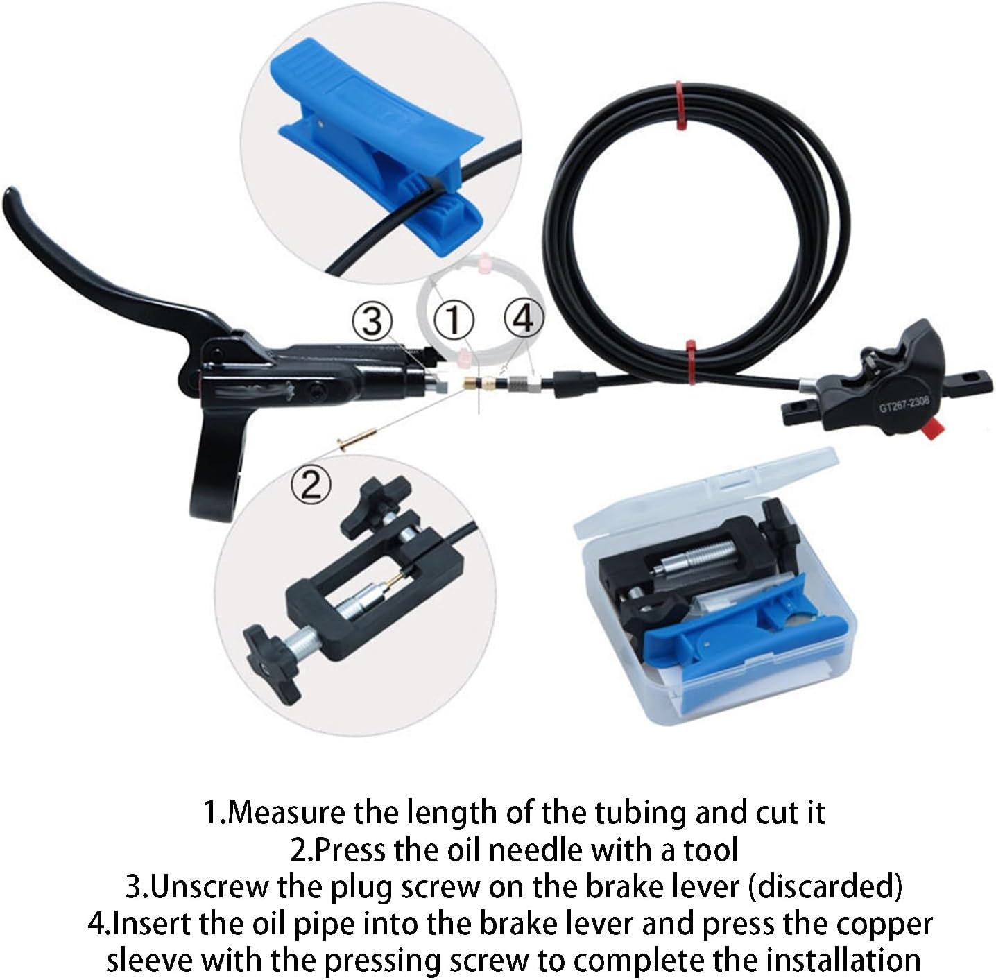 2-Piston E-Bike Hydraulic Disc Brake Set 2-Pin Split Power-Off Disc Brake with Front Rear 2300mm Hoses/160mm Rotors/Tools Right Mount for Electric Bike/Electric Scooter