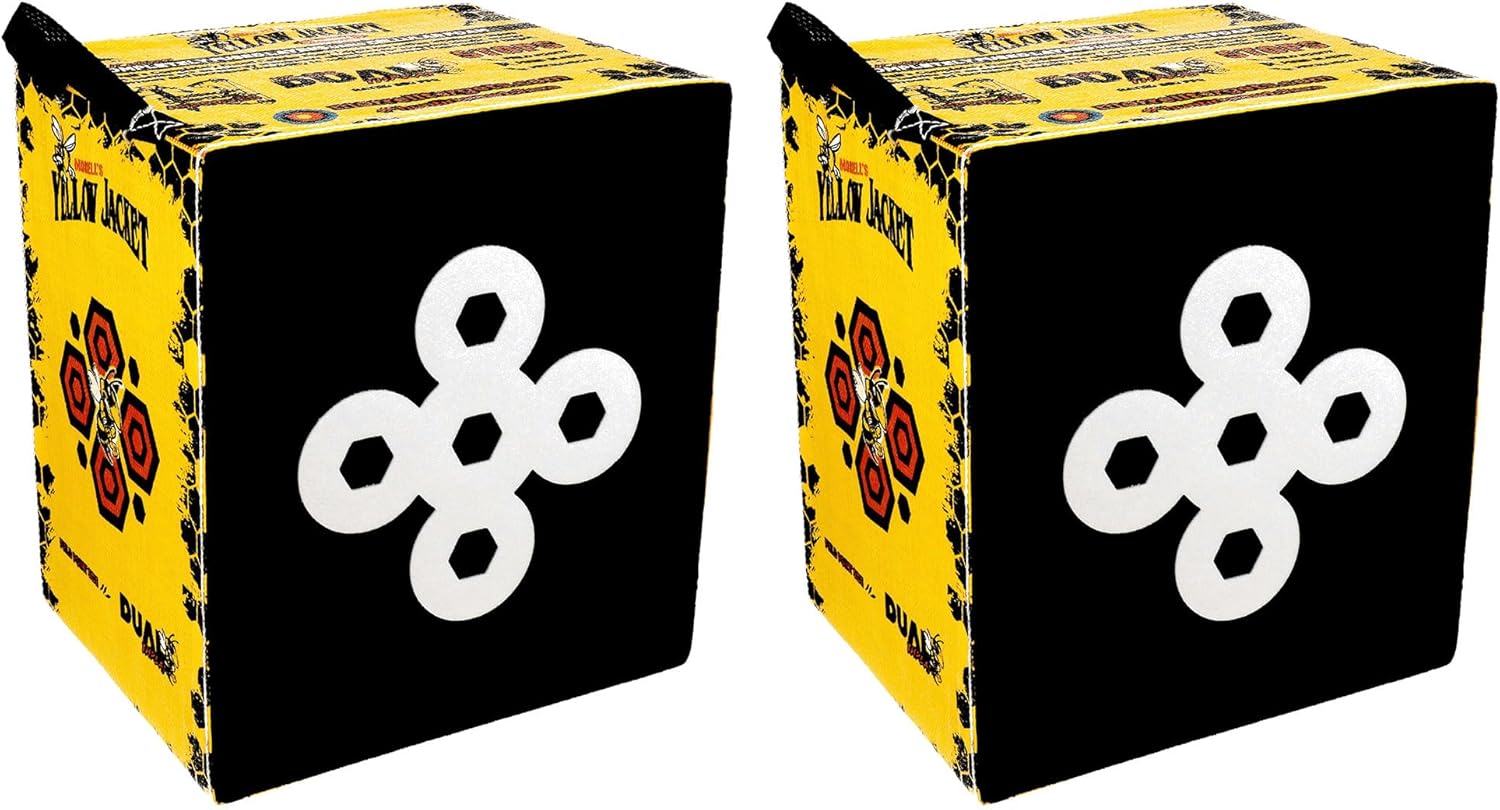 Morrell Targets Yellow Jacket 380 FPS Dual Threat Weatherproof Compound Crossbow Cube Any Tip Foam Archery Target with Carry Handle, 2 Pack, Yellow