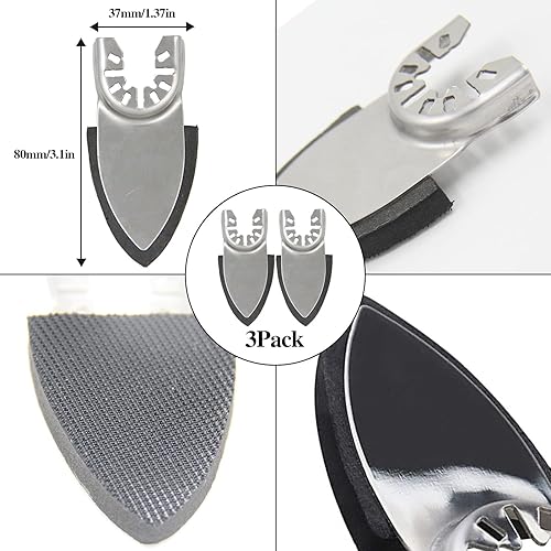 Miniatura 4 de Kit de lija de herramientas oscilantes de 186 piezas, almohadillas de lijadora con detalles multiherramienta, incluye lijas triangulares y dedos,