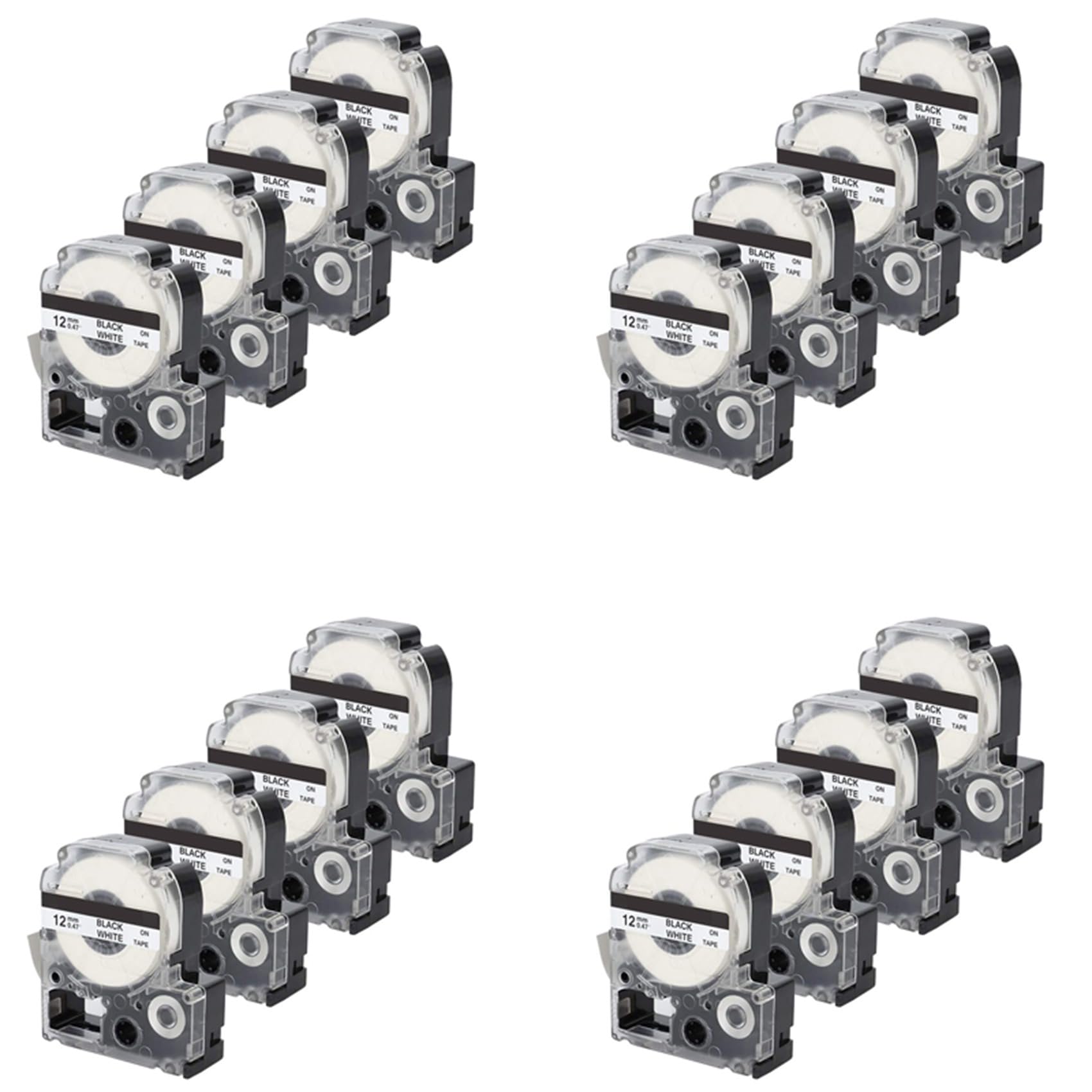 Sostituzione del Nastro per Etichette Compatibile da 16 Confezioni per Cartucce Nastro per Etichette -4WBN (SS12KW) Nastro Nero Su