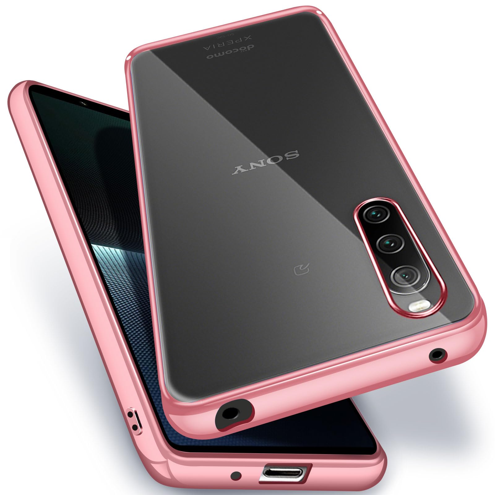 Sony Xperia 10 V クリア ケース 耐衝撃 SO-52D SOG11 カバー 米軍MIL規格 エクスペリア10V スマホケース TPU 保護ケース ストラップホール付き メッキ加工 クリアバック(ローズゴールド)