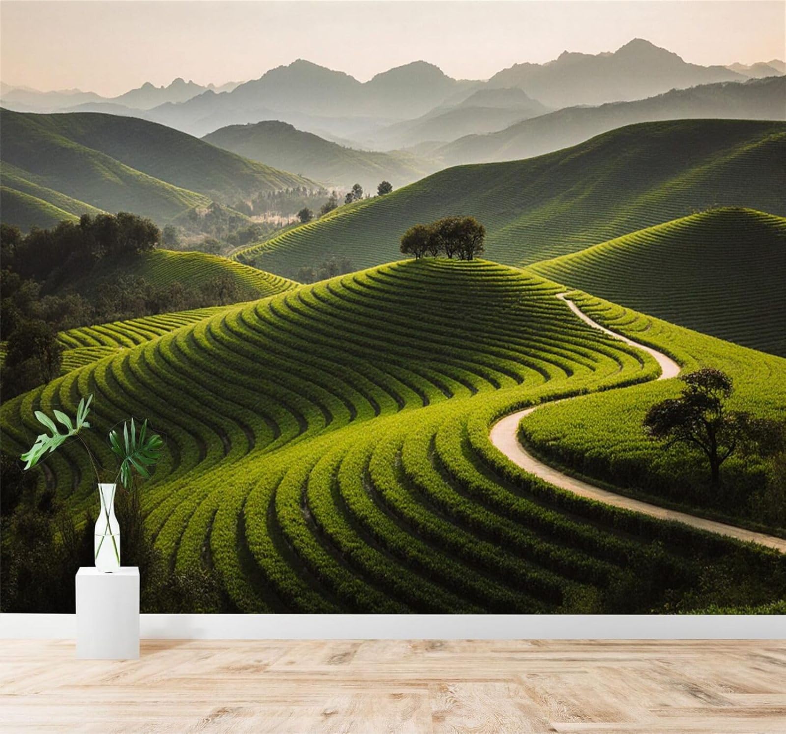 3D Papel Pintado Fresco Terrazas Verdes Colinas Senderos Sinuosos Paisajes