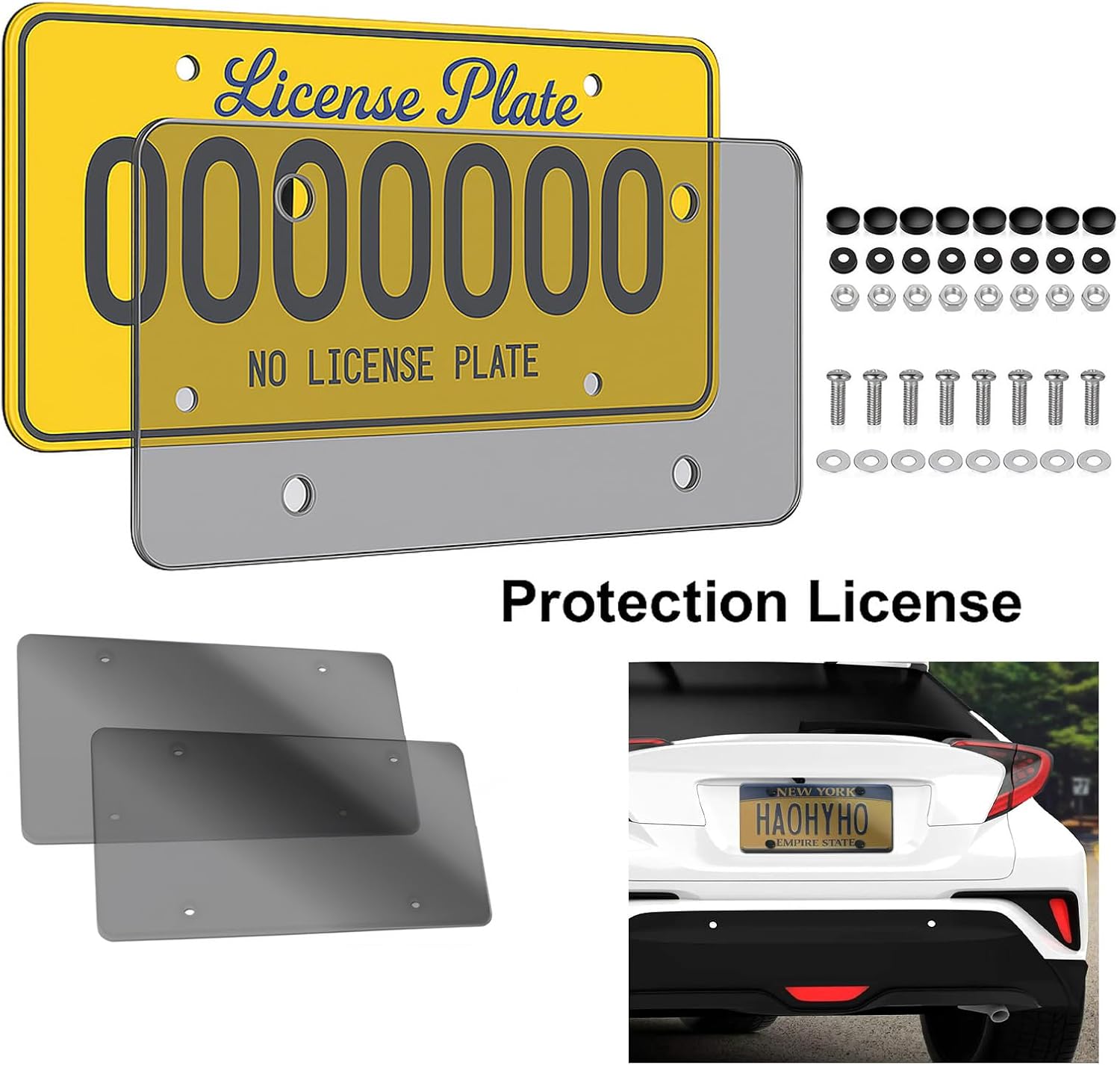 License Plate Cover License Plate Frames: 2 PCS License Plate Protector - Plastic car Front/Rear License Plate Cover with Screw Cap for US Standard Cars (Transparency) - Image 6