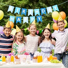 Waenerec Blue Happy Birthday Banner Sign Happy Birthday Bunting Banner Garland for Kids Boys Baby 1st Birthdays Tea Party Decorations Bunting Flag Birthdays Party Supplies