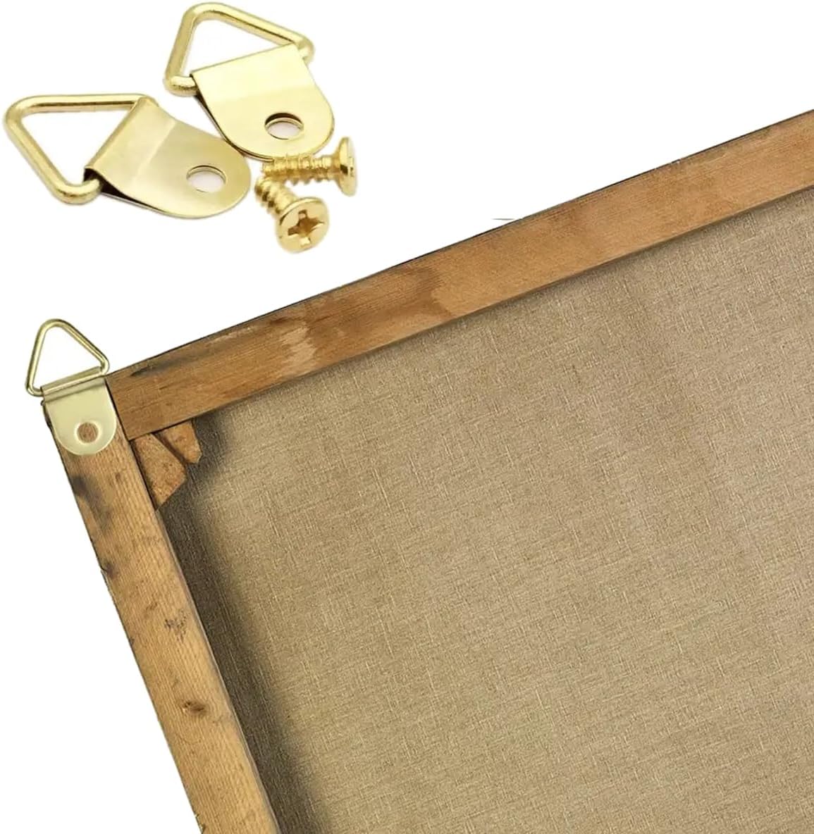 50 Sets Metal Picture Hangers with Screws, Small Triangle Ring Picture Hooks Kit for Hanging Plated Photo Frame Wire Wall Decor Art (Gold) image 3