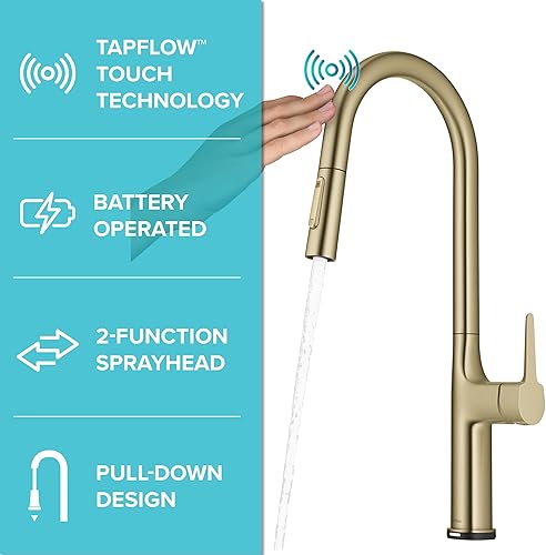 Miniatura 2 de Kraus KTF-3101BG Oletto - Grifo de fregadero de cocina contemporáneo con pulverizador desplegable y un solo mango, 19 78 pulgadas, oro cepillado