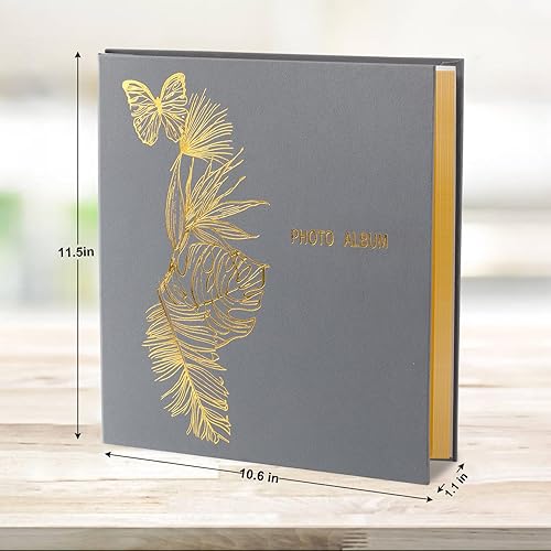 Miniatura 4 de Álbum de fotos autoadhesivas, grandes álbumes de fotos autoadhesivos con cubierta de lino estampado de lámina dorada, capacidad para fotos de 3 x 5,