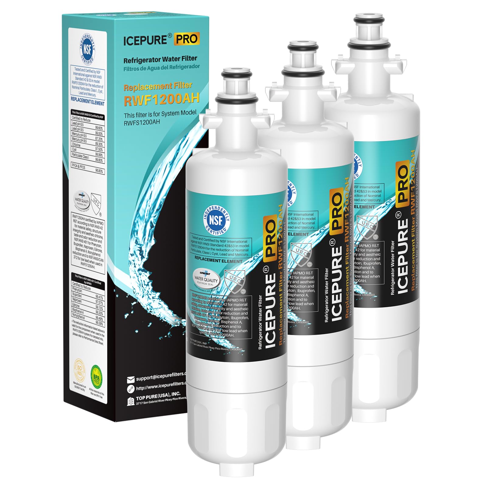 ICEPURE PRO ADQ36006101 NSF401 Certified Replacement for LG LT700P, 3PACK