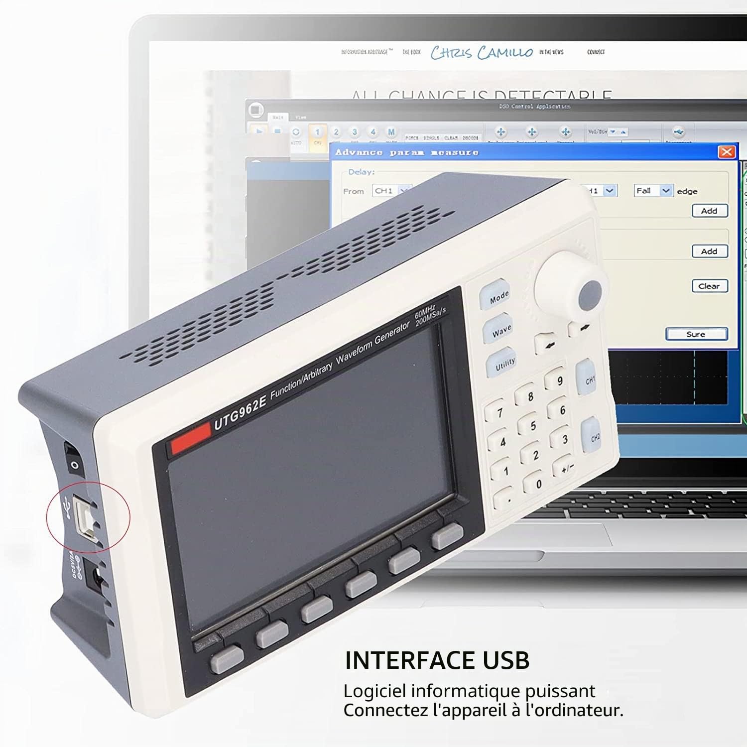 UNI-T Générateur de signal UTG962E DDS 60 MHz avec écran LCD TFT 4,3" 200 MSa/s 2 canaux (prise 110-240 V EU)