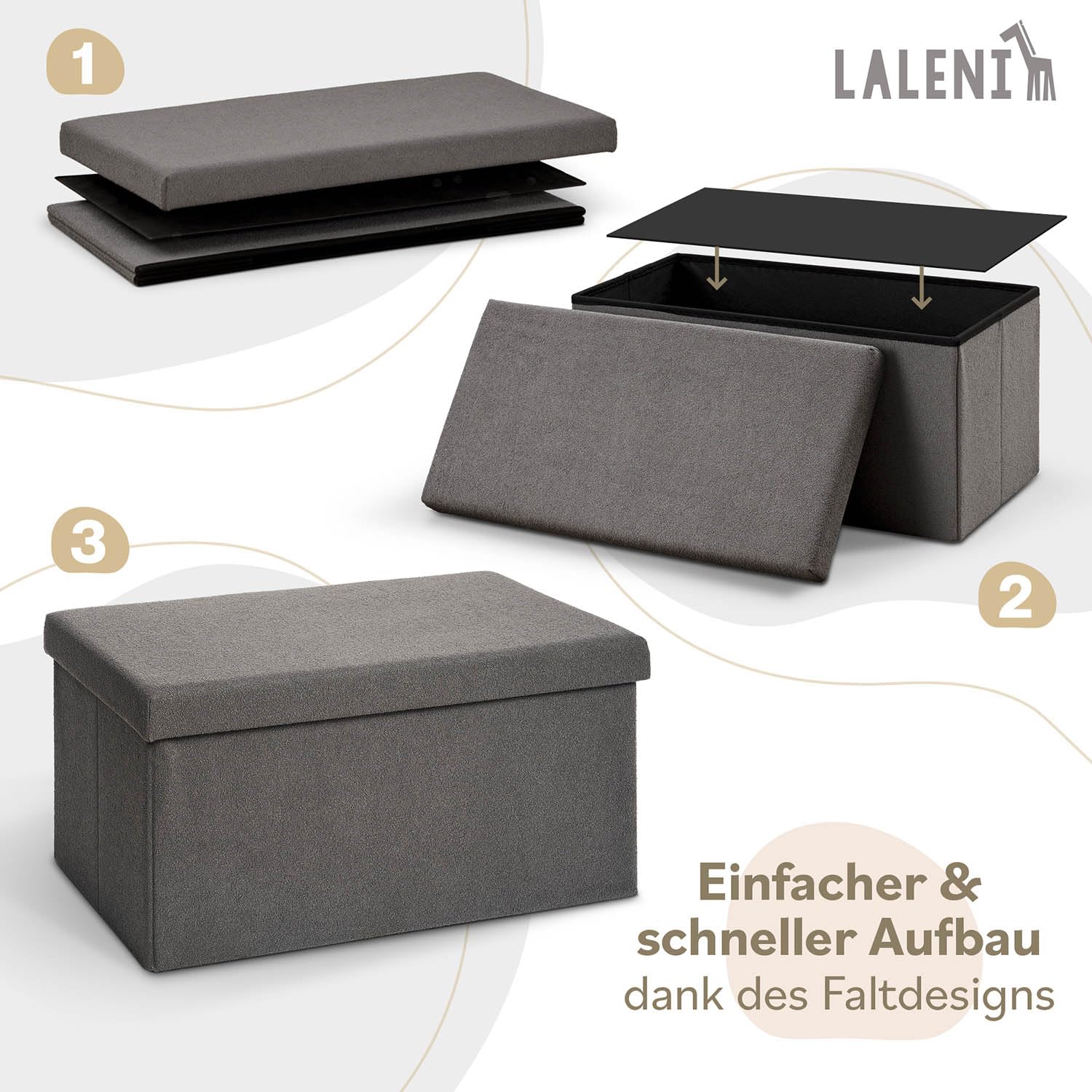 Laleni Sitzbank mit Stauraum groß - Truhenbank mit Stauraum 76x38 cm - Sitztruhe mit Stauraum - Bequemer Hocker mit Stauraum - Aufbewahrungsboxen Kinderzimmer - Storage Bench - Sitzbox in Taupe
