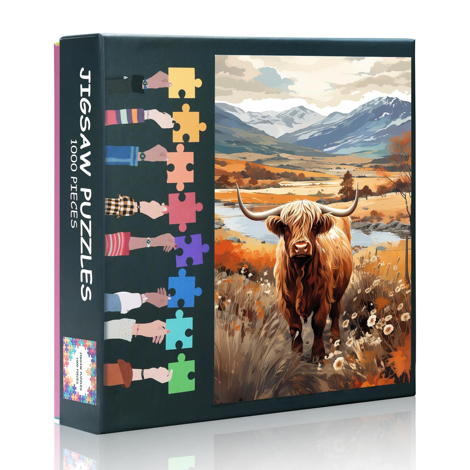 Highland Cow Jigsaw Puzzles for Adults 1000 Animals 1000 Piece Jigsaw Puzzle with Letters on Back Nature Landscape Challenging Puzzles for Adults as Home Decor (27.5"x19.7")