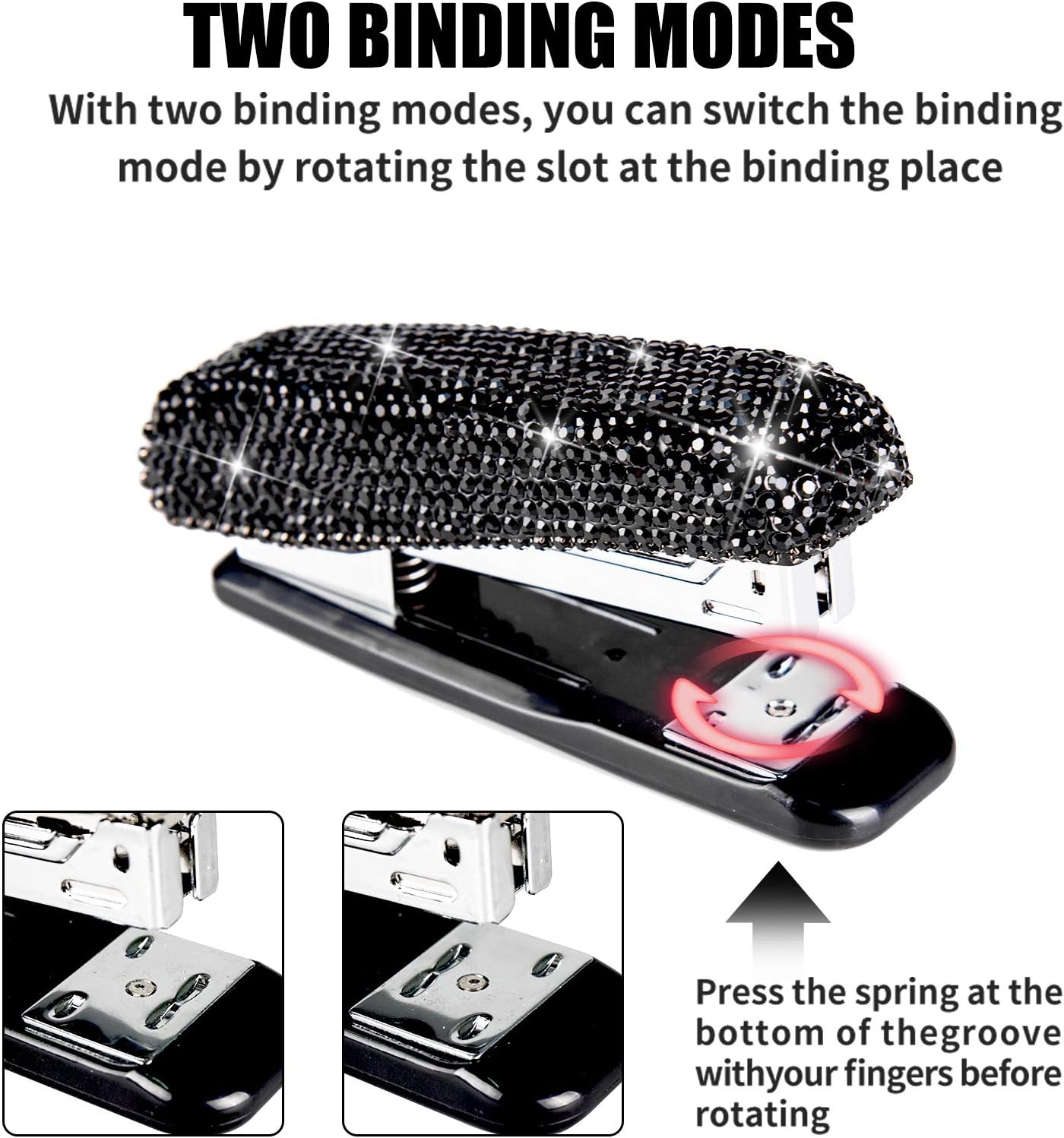 Diamond Crystal Handmade Bling Dazzling Stapler for Office, School, or Home (Black)