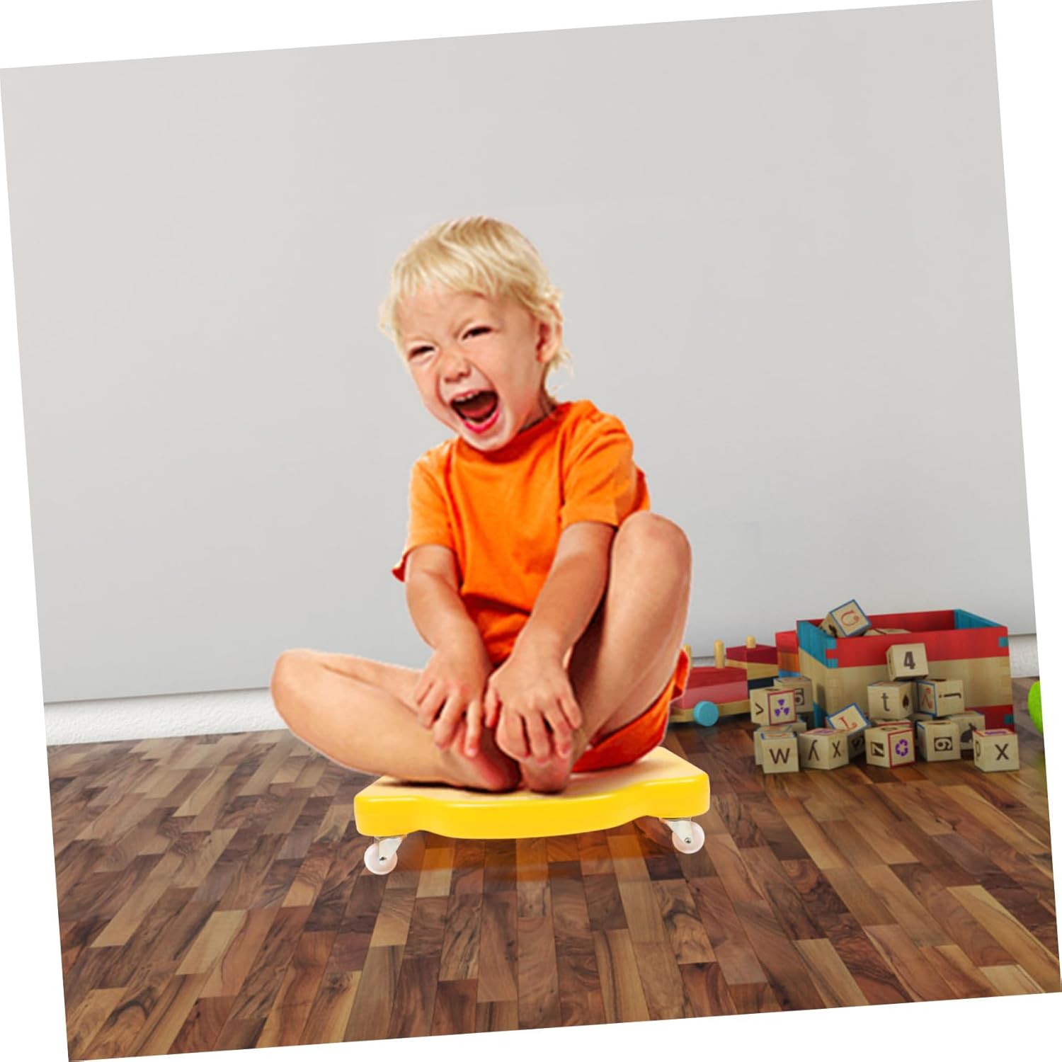 Kindergarten Sliding Plaything Four-wheel Scooter Board for Balance Training Vestibular Sensory for Early Education Tool to Develop Coordination and Endurance Yellow