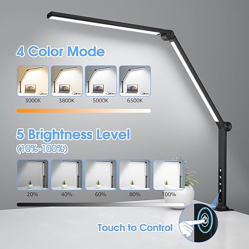 Miniatura 3 de ShineTech LED Desk Lamp with Clamp, Architect Lamp for College Dorm & Home Office, Dual Lights with 4CCCT & 5 Brightness Levels for Sewing,