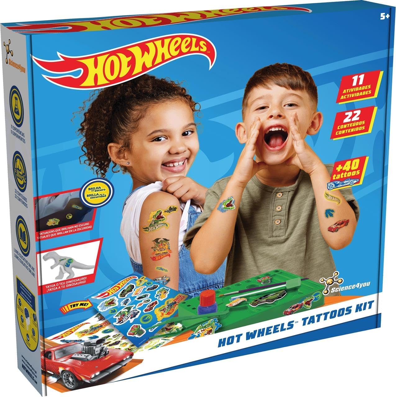 Science4you Hot Wheels Temporary Tattoos for Children, Kids Tattoos with Car Designs, Temporary Tattoos for Children, Hot Wheels, Games, Gifts for Boys and Girls from 6 Years