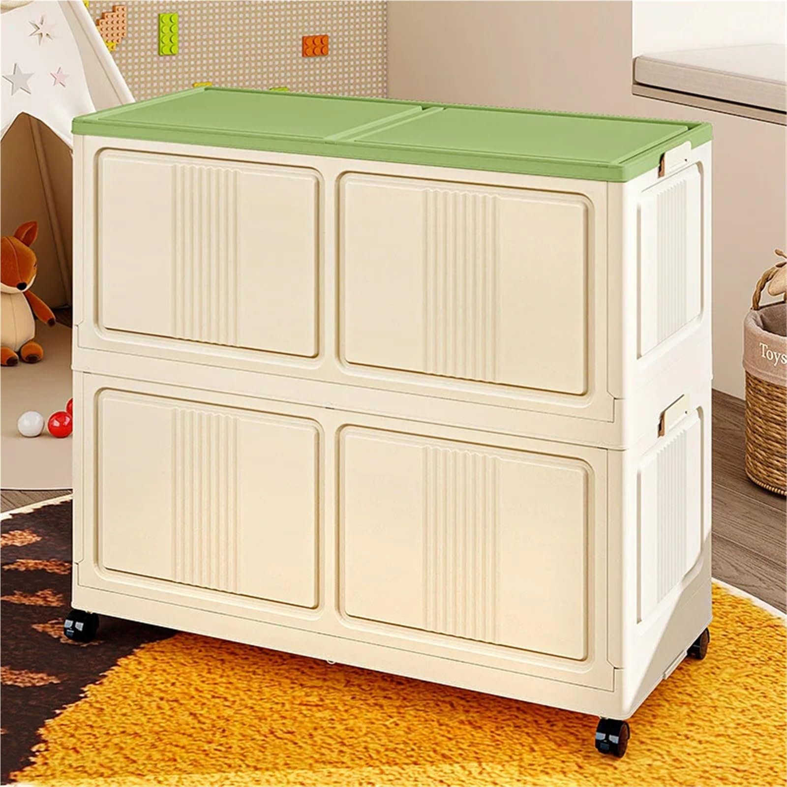 Contenitore Per Fumetti Cestino for Giocattoli Pieghevole | Portaoggetti mobile con rotelle, grande capacità salvaspazio, resistente for studio/camera da letto(Small-green)