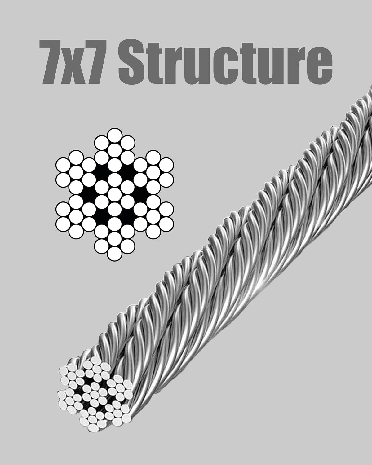 Lightkiwi M1225 1000FT 1/8" 7x7 Strands Construction Braided Stainless Wire Premium T316 Stainless Steel Deck Cable Railing for Outdoor, DIY Metal Wire Railing, Balustrades Projects