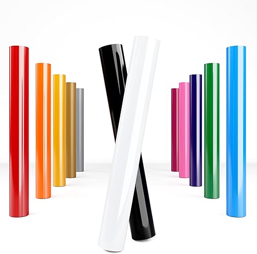 Paquete de vinilo de transferencia de calor HTV de 12 rollos de 12 pulgadas x 5 pies, vinilo para planchar para camisas, paquete de vinilo HTV de 12