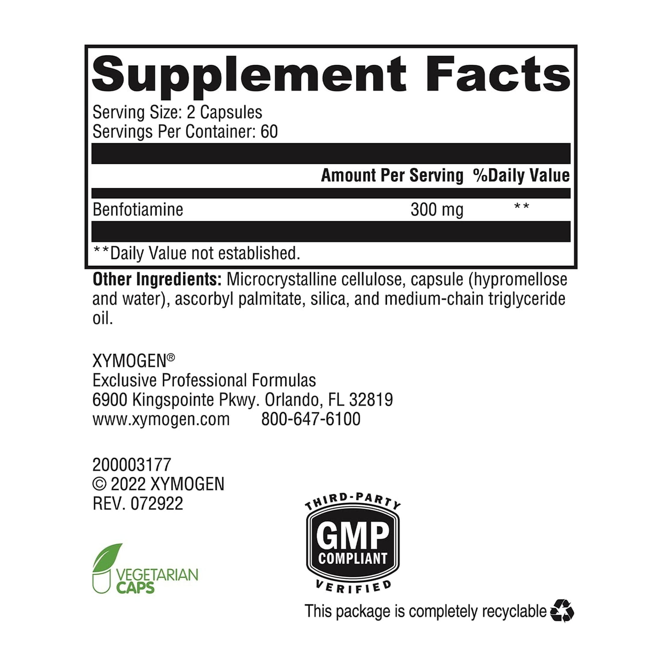 XYMOGEN Benfotiamine, 120 Capsules — Amazon image 2