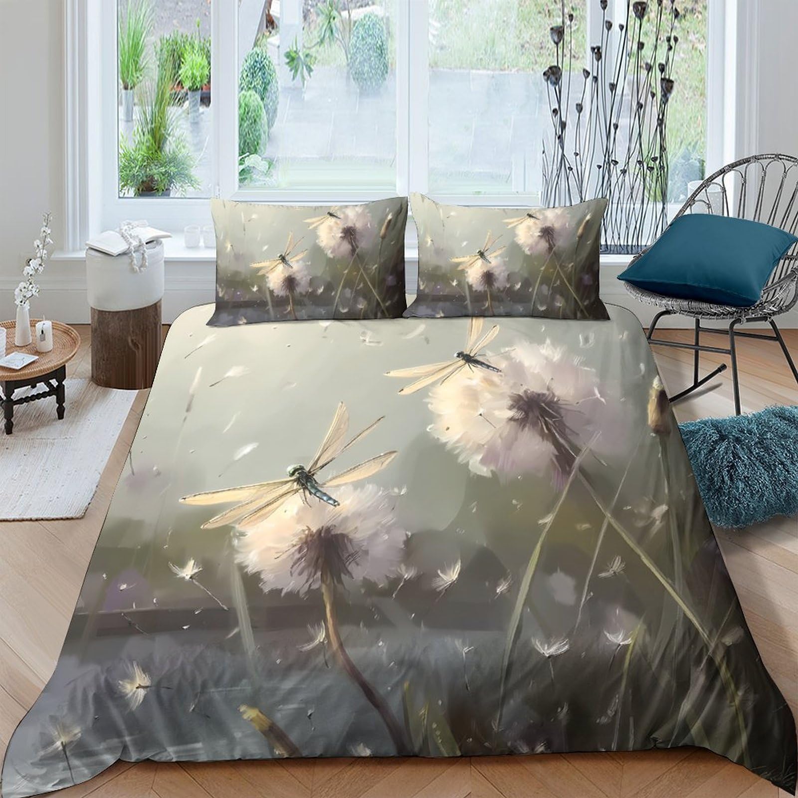 Ctjqhvkz Style-7 3D Printed Dandelion Field Fitted Sheet Microfiber Soft Breathable Dragonfly Art Mattress Cover For Bedroom Decor Single（135X200cm）