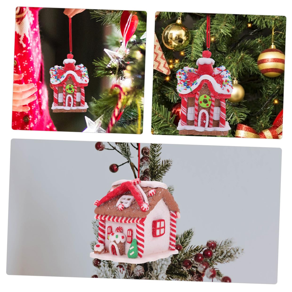 TOYANDONA Decorazioni Natalizie a Forma di Casetta di Pan di Natale da Appendere Set 4 Pezzi di Ornamenti Sospesi per Albero di Natale Decorazione Fai da Te per Feste e Regalo per