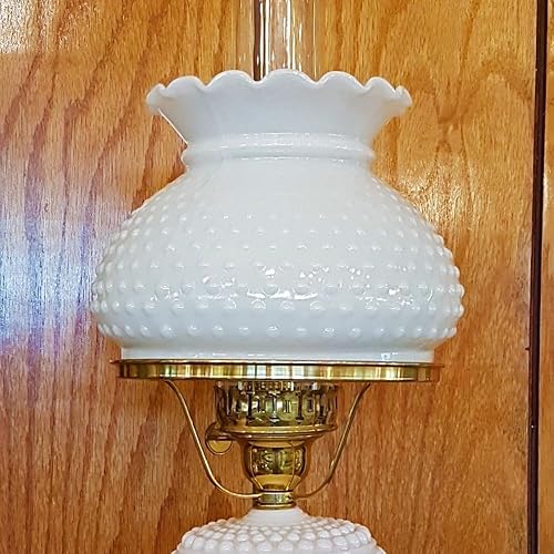 Miniatura 4 de Hobnail Crimp-Top - Pantalla de lámpara de aceite de 7 pulgadas, color blanco ópalo, vidrio soplado a mano, fabricado en Estados Unidos