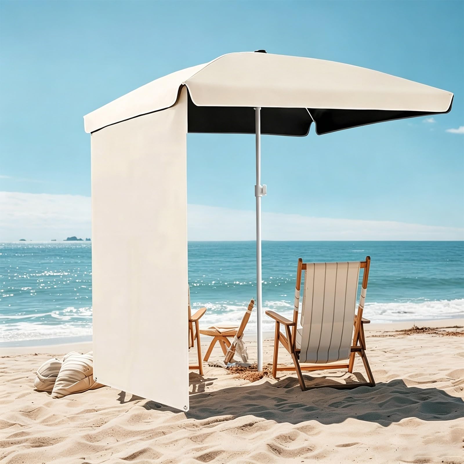 Duży Prostokątny Parasol Tarasowy Z Boczną Zasłoną I Podstawą, Ochrona Przed UV, Wodoodporna Tkanina, Na Podwórko Tylne, Plażę, Camping, Parki, Ogród I Kawiarnie