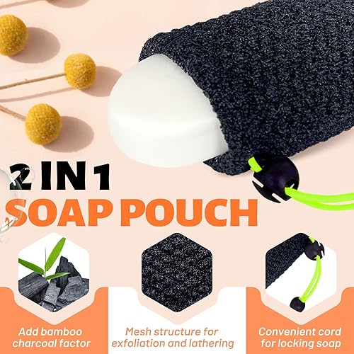 Miniatura 2 de MIG4U Bolsa de jabón exfoliante para ducha, 2 piezas, bolsa ahorradora de jabón en barra, bolsillo exfoliante corporal de bambú para baño de viaje,