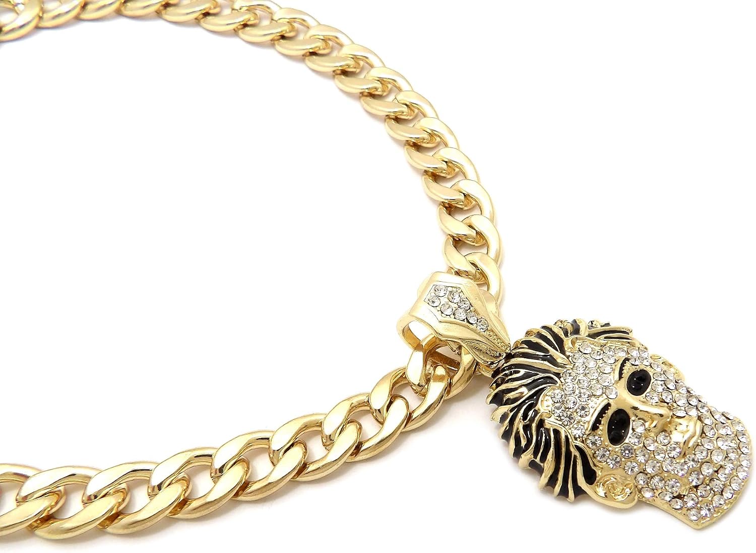 Hip Hop Gold PT Iced Horror Movie Killer Mask Pendant & 11mm 24" Cuban Chain Bling Necklace Jewelry