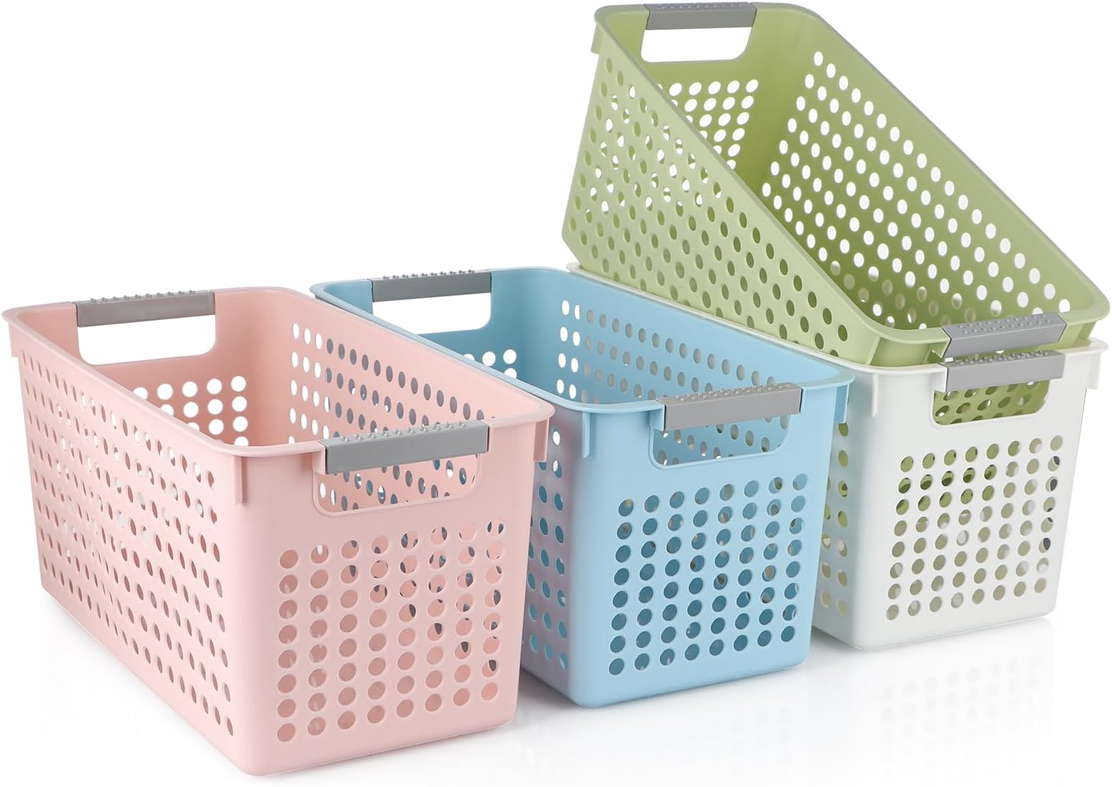 Skelang Small Plastic Storage Baskets with Handle, Slim Organizer Box for Shelves, Narrow Multicolor Organizer Bins for Household Used in Kitchen,Bathroom,Living Room