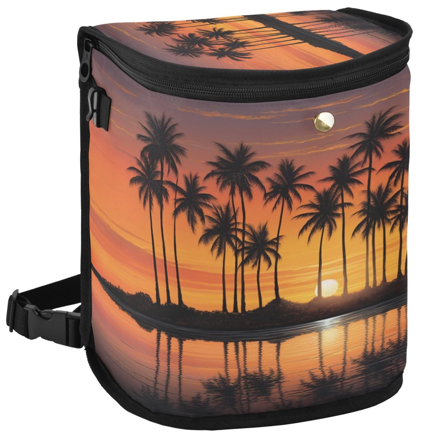 Beach Palm Tree Sunset Car Trash Can Car Garbage Bag with Lid Hanging Waterproof Leak Proof Vehicle Storage Bin