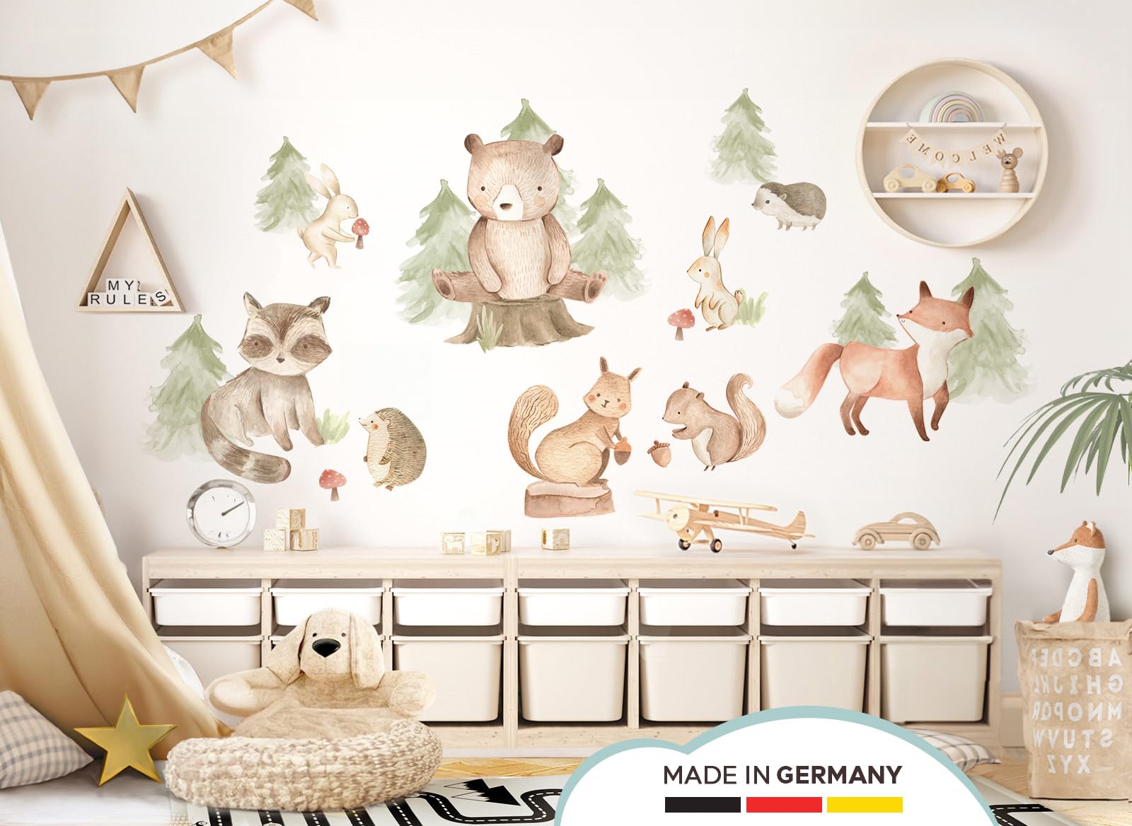 Little Deco DL844-4 - Adesivo da parete per cameretta dei bambini, motivo: animali della foresta