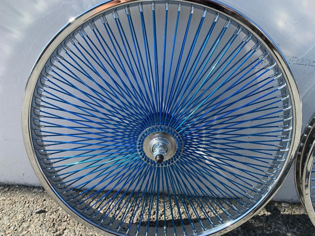 Chrome 20" x 2.125 Bicycle Steel WHEELSET W/ 140 Blue Spokes Lowrider Cruiser Bikes