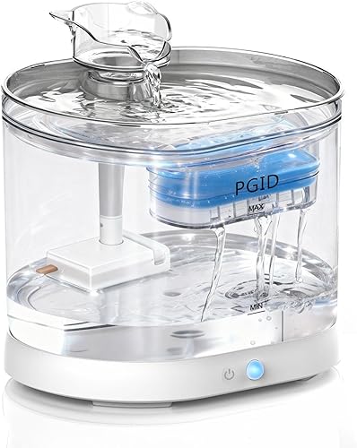 Miniatura 1 de Fuente de agua automática para gatos, 2.2L74 onzas inalámbricas con bandeja de acero inoxidable, fuente ultra silenciosa para mascotas para gatos y