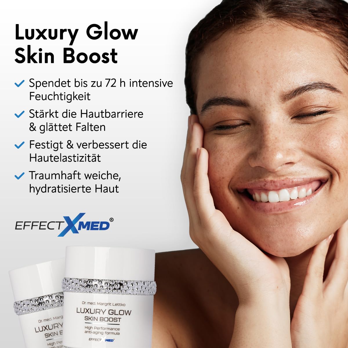 EFFECTXMED – Luxury Glow Skin Boost krem przeciwzmarszczkowy 50 ml – bardzo skuteczny krem nawilżający z ekstraktami roślinnymi opracowany przez Dr. Margrit Lettko – medyczny krem do twarzy
