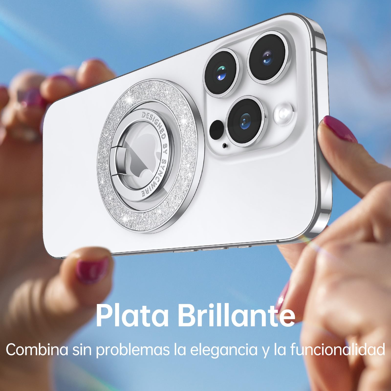Syncwire Soporte Magnético para Teléfono para MagSafe, Sostenedor de Anillo Magnético para Teléfono, Rotativa Accesorios MagSafe Removibles para iPhone 16 Pro MAX 15 14 13 Android- Diamante Brillante